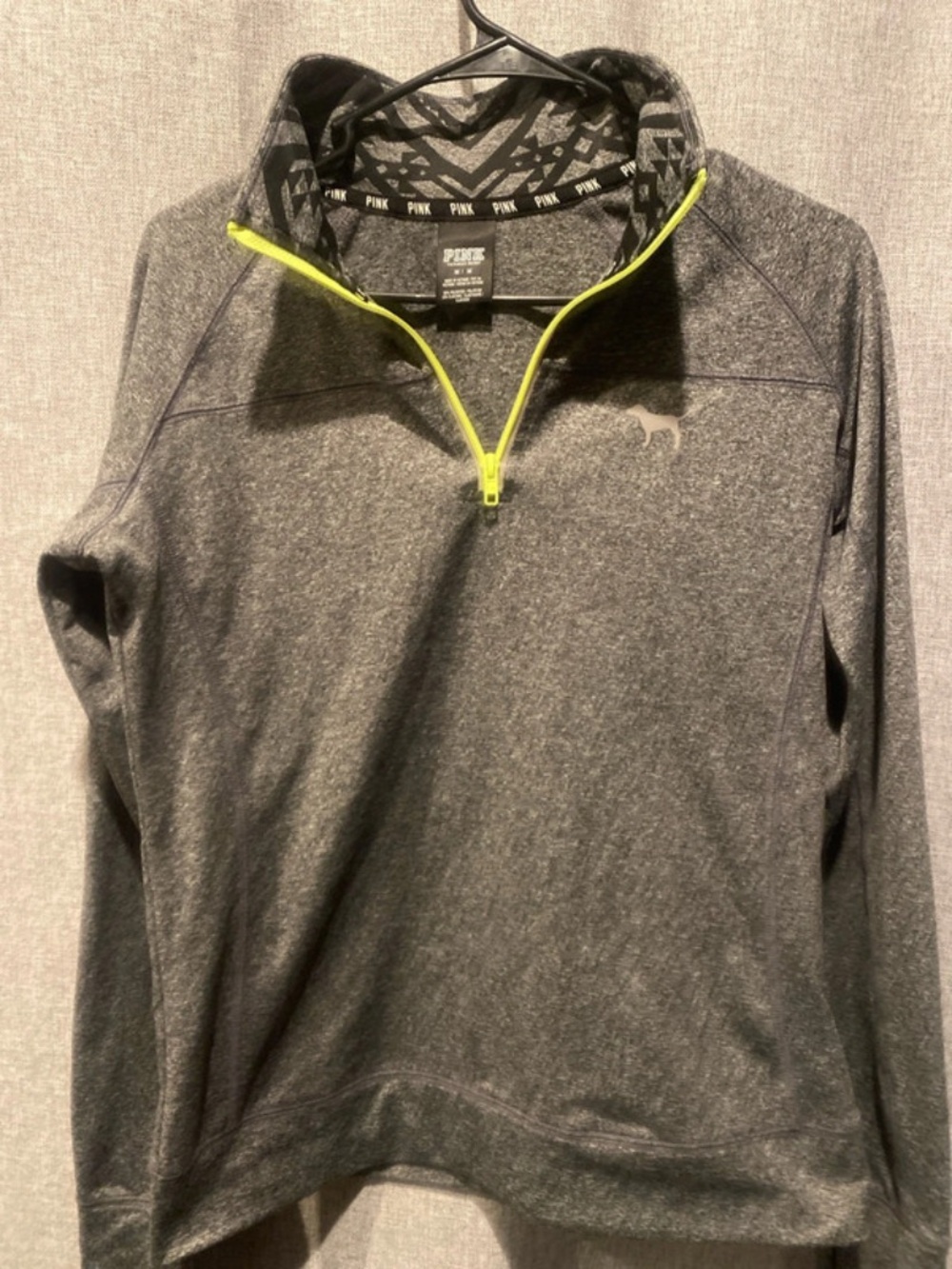 PINK Victoria's Secret Gray Half-Zip Pullover with Neon Yellow Trim